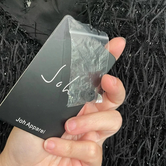 Joh Apparel Winna Sparkling Feathered Eyelash Dress NWT Size Small Black Fringe - Picture 7 of 10